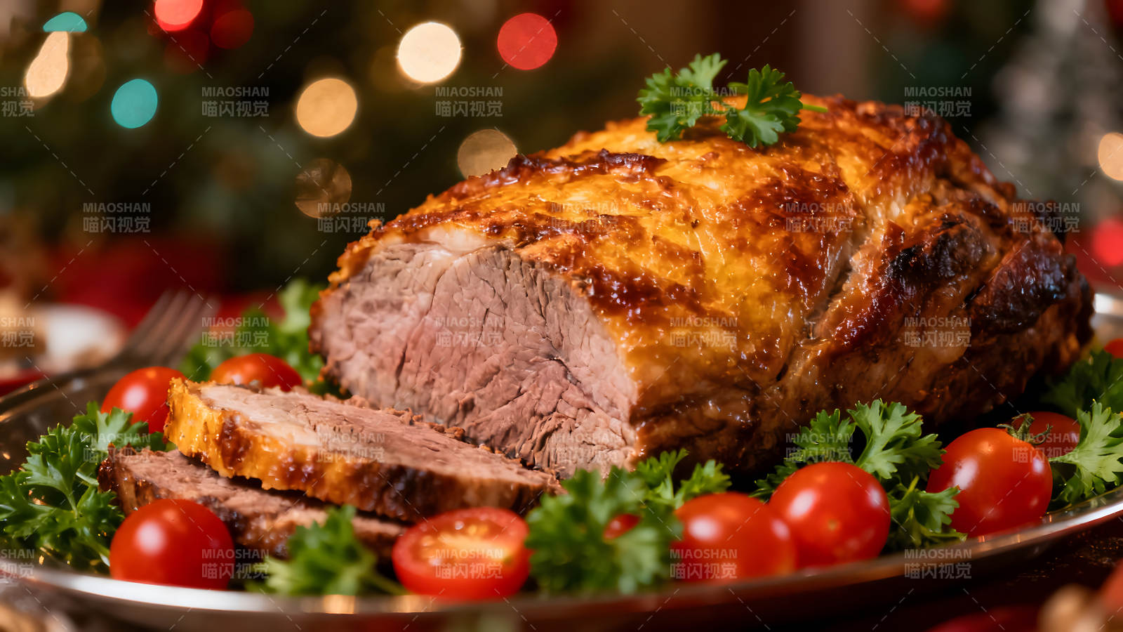 烤肉配番茄香菜节日美食-图片