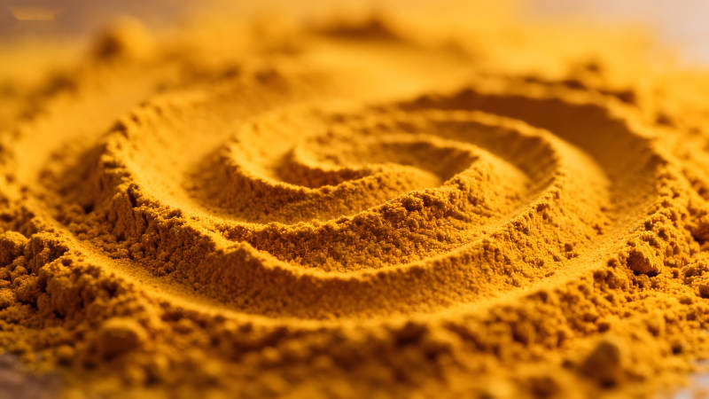 姜黄粉末的螺旋状特写-图片