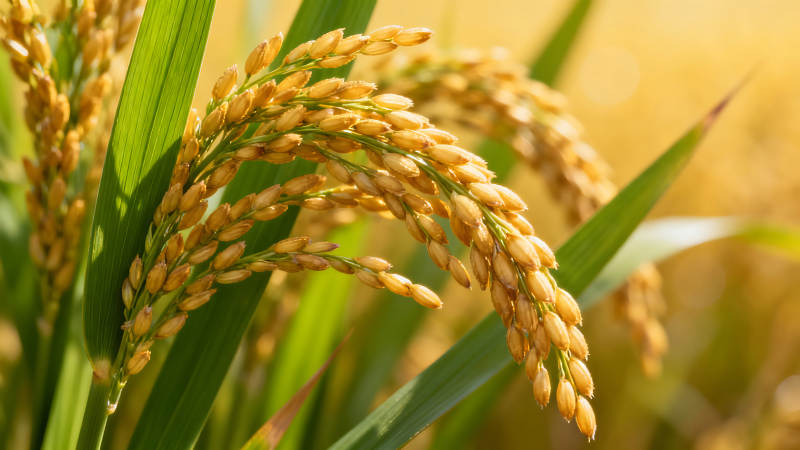 稻穗特寫陽光照射成熟稻米金黃-圖片