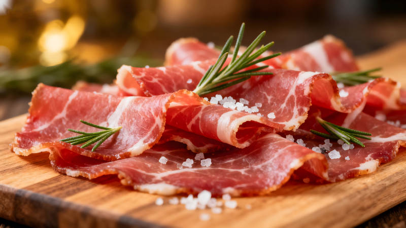 火腿片配迷迭香和鹽-圖片
