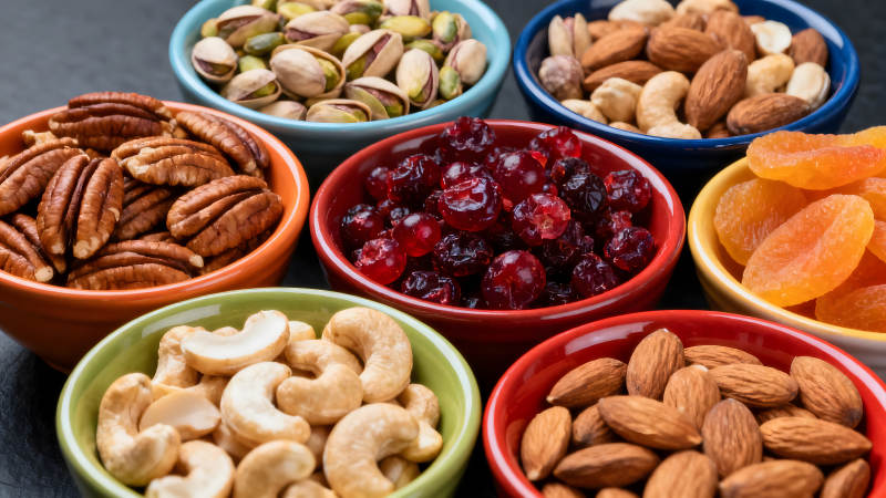 各種堅果和干果的特寫-圖片