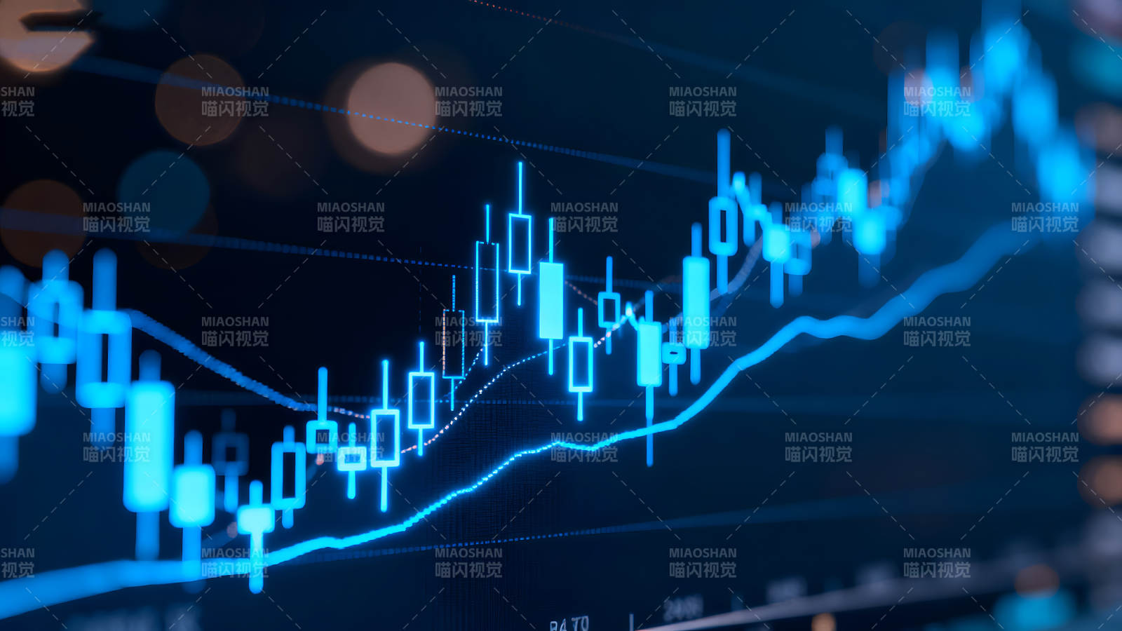 股票市場走勢圖藍色光效-圖片
