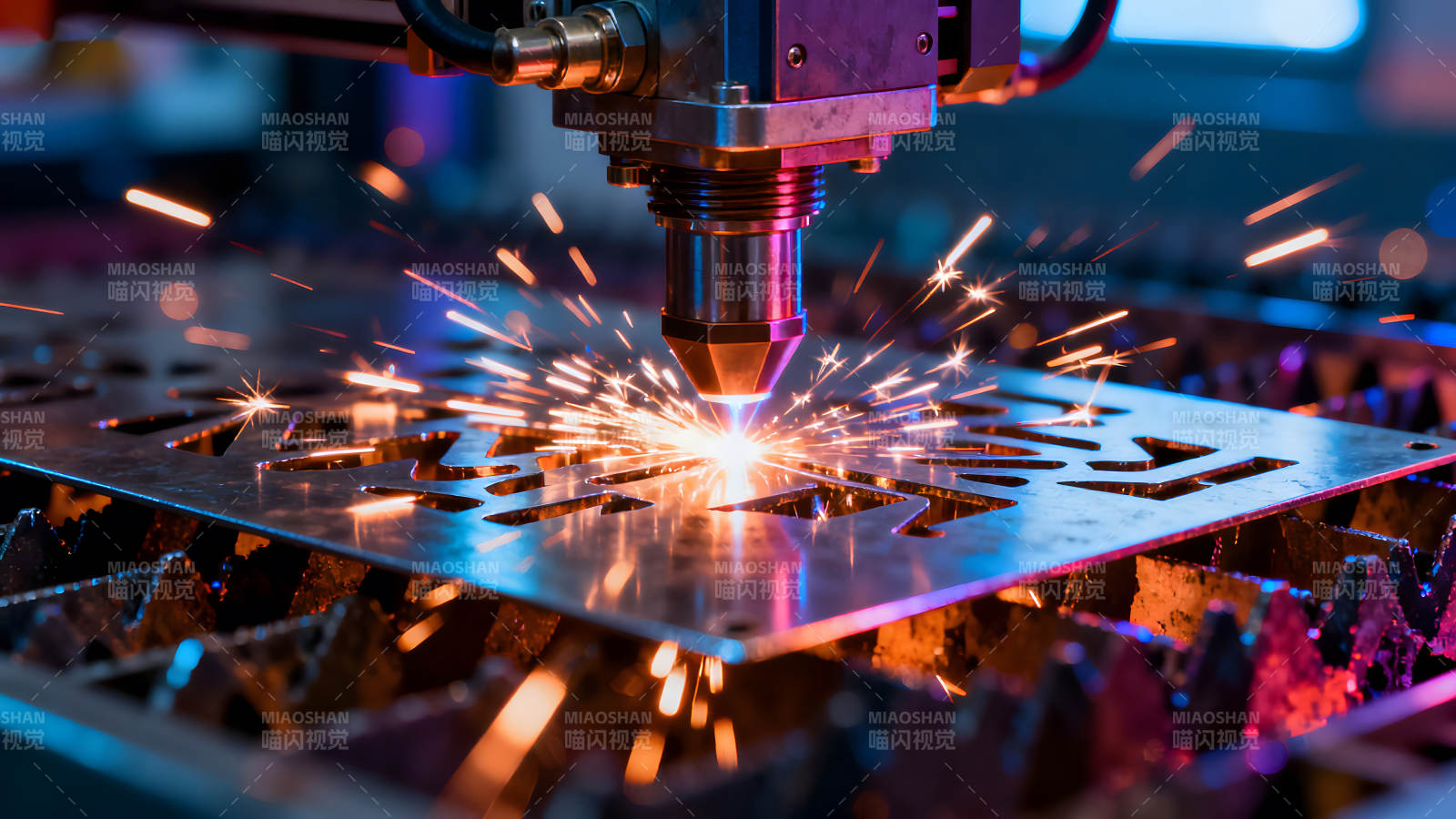 激光切割金属板火花四溅-图片