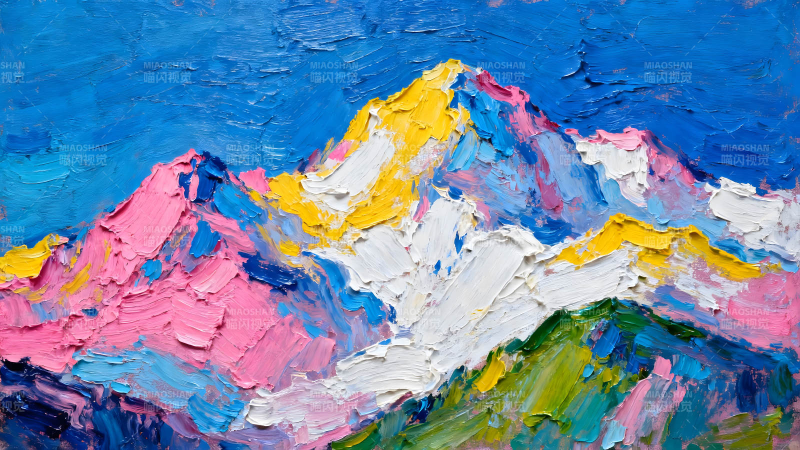 彩色山脈風景油畫-圖片