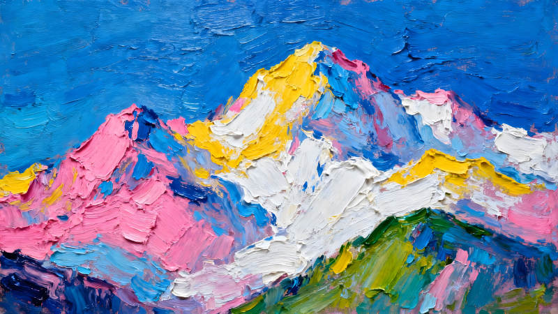 彩色山脈風景油畫-圖片