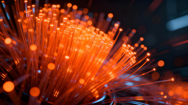橙色光纖束的特寫-圖片