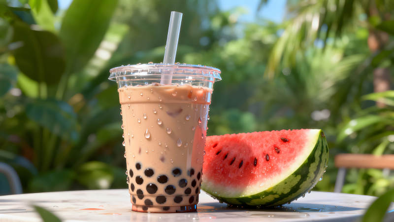 夏日飲品與西瓜特寫-圖片