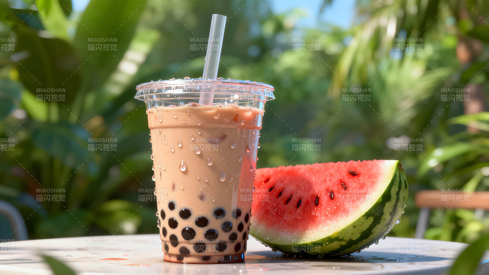 夏日飲品與西瓜特寫-圖片