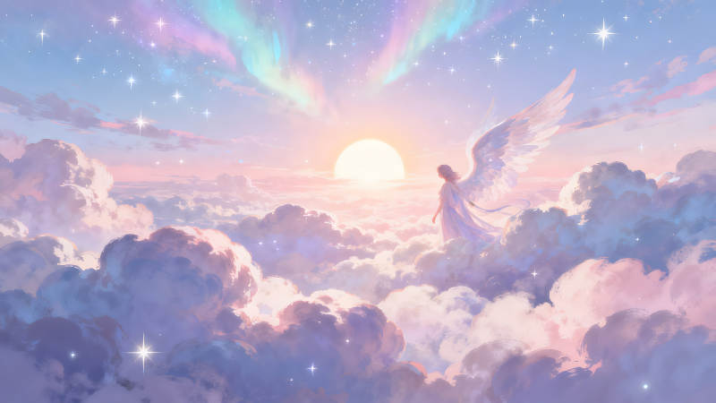 夢幻天使翱翔云端沐浴陽光-圖片
