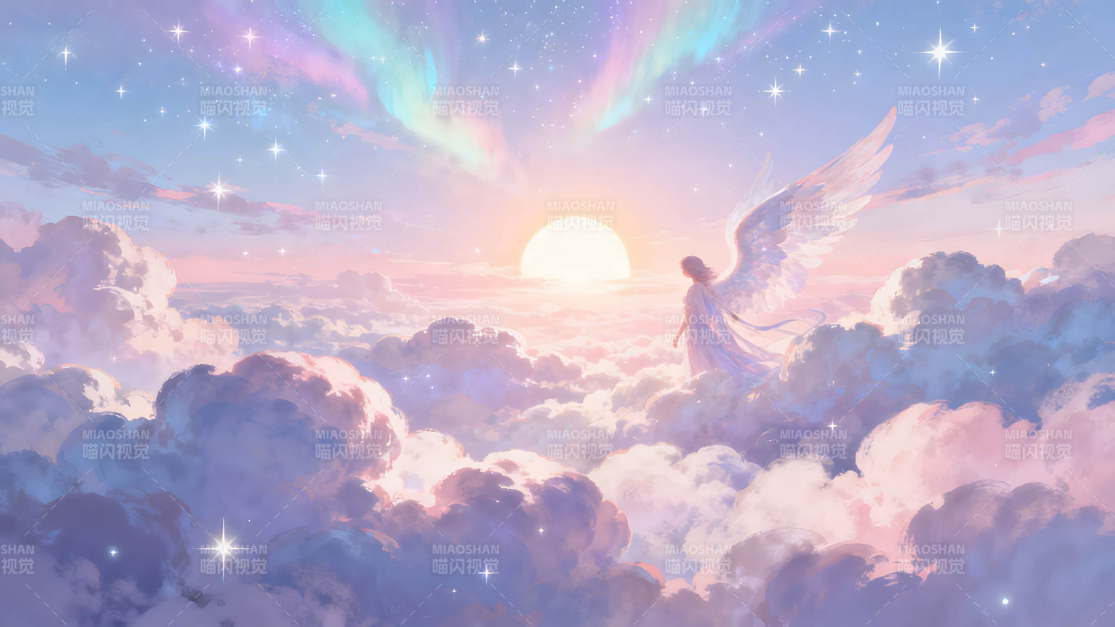 夢幻天使翱翔云端沐浴陽光-圖片