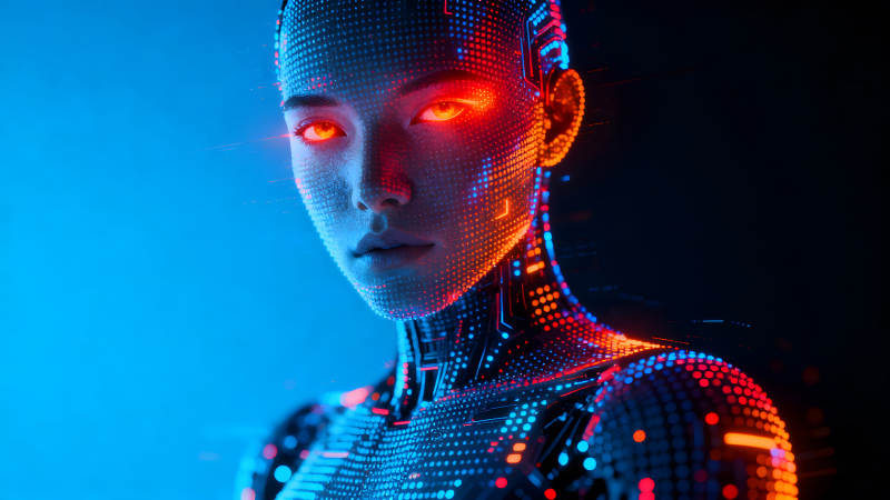 科技感十足的機器人女性肖像-圖片