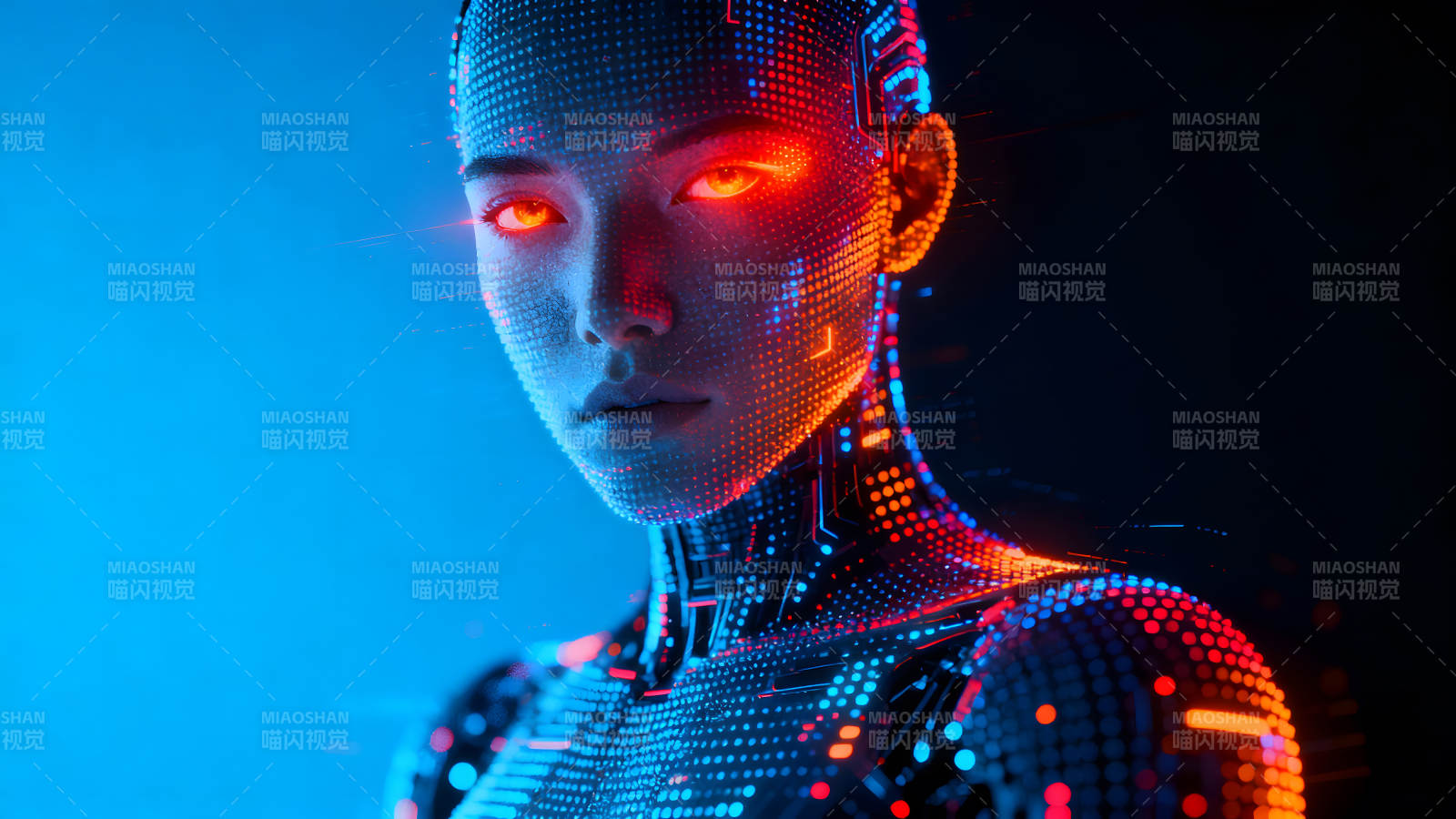 科技感十足的機器人女性肖像-圖片