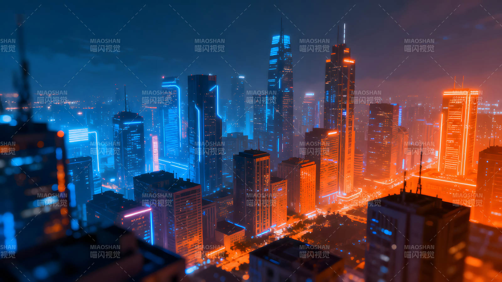 城市夜景霓虹燈光-圖片