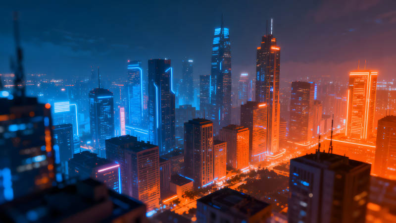 城市夜景霓虹燈光-圖片