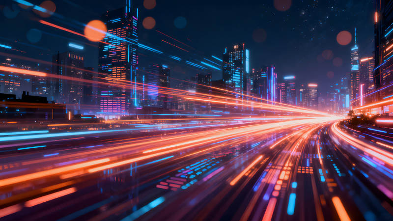 未來城市夜景下的光影-圖片