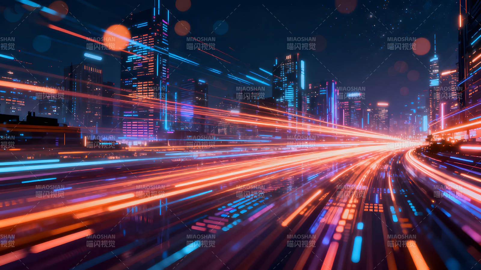 未來城市夜景下的光影-圖片