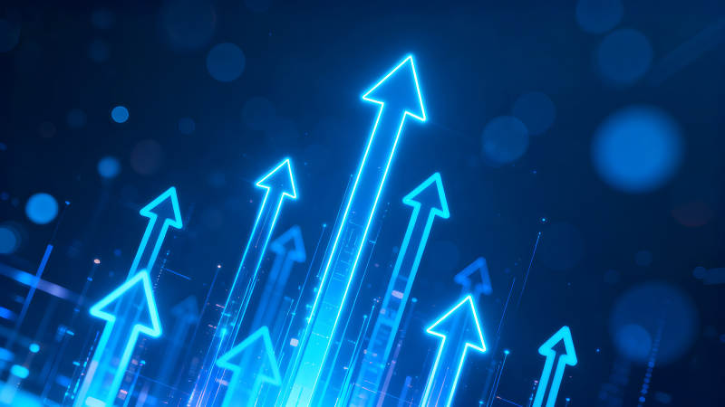 蓝光上升箭头象征着增长-图片