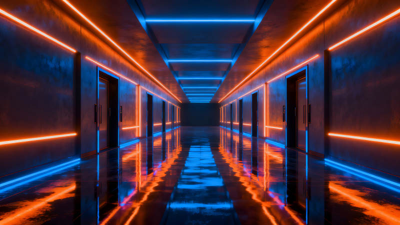 霓虹燈光走廊充滿未來感-圖片