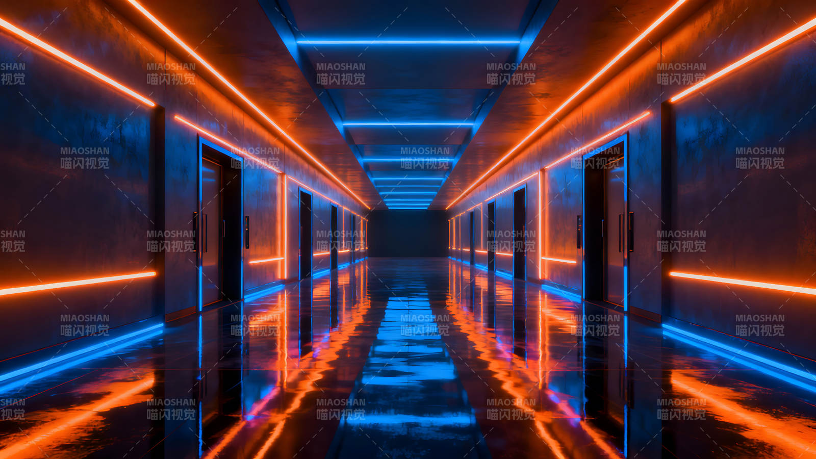 霓虹灯光走廊充满未来感-图片