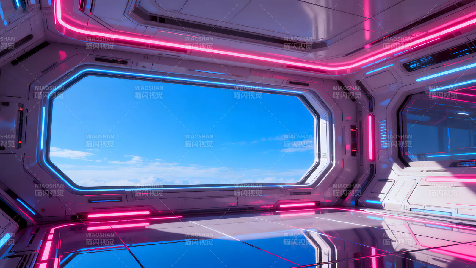 未来空间站内部景象天空明亮-图片