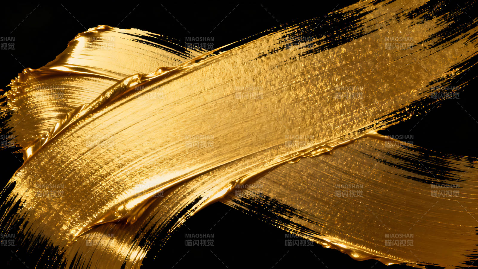 金色筆刷在黑色背景上的抽象藝術-圖片