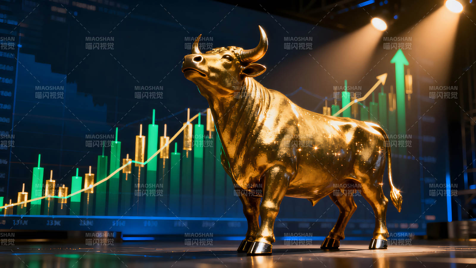 金色公牛与股票图表象征市场上升-图片