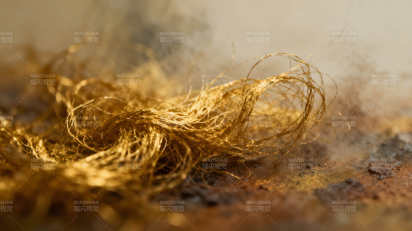 金色的纖維細絲堆積在一起-圖片