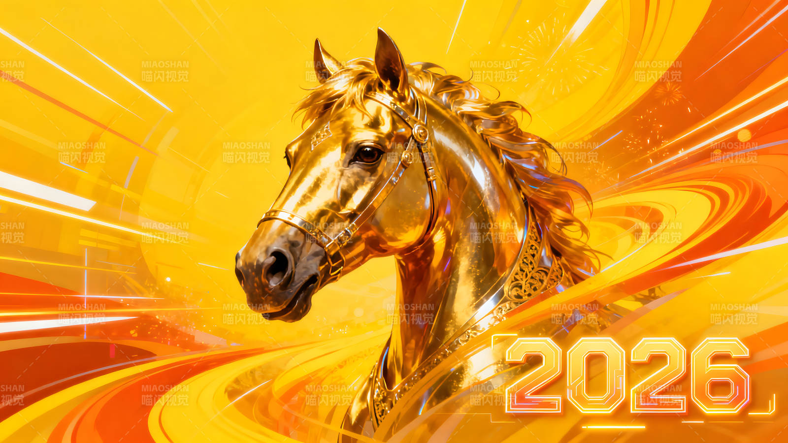金色骏马贺岁2026年-图片