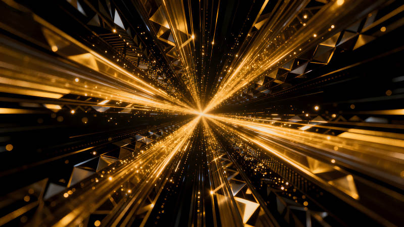 金色光芒匯聚于中心的抽象藝術-圖片