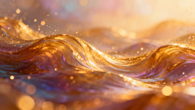 金色波浪流動閃耀光芒-圖片