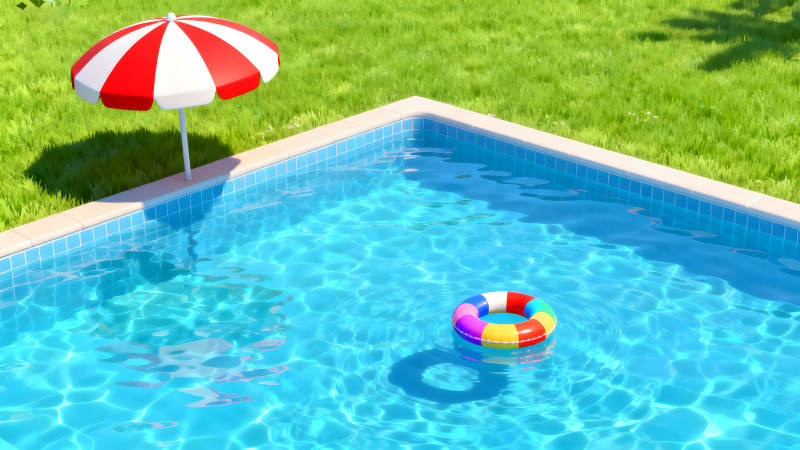 泳池陽光下的夏日景象-圖片