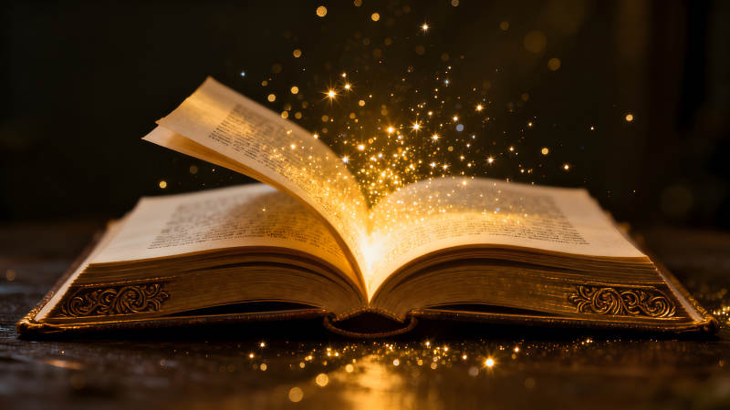 魔法書散發光芒照亮世界-圖片