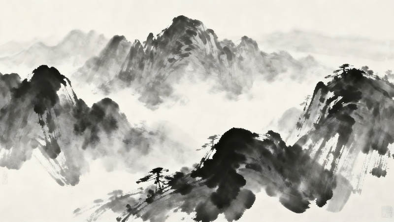 水墨山水畫筆墨寫意中國風-圖片