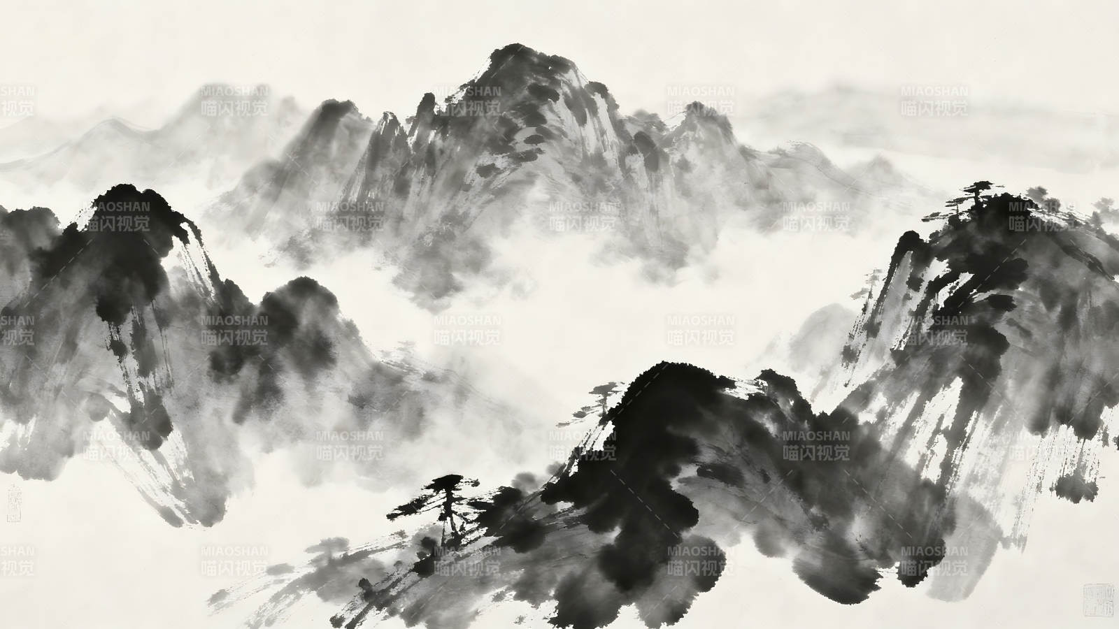 水墨山水畫筆墨寫意中國風-圖片