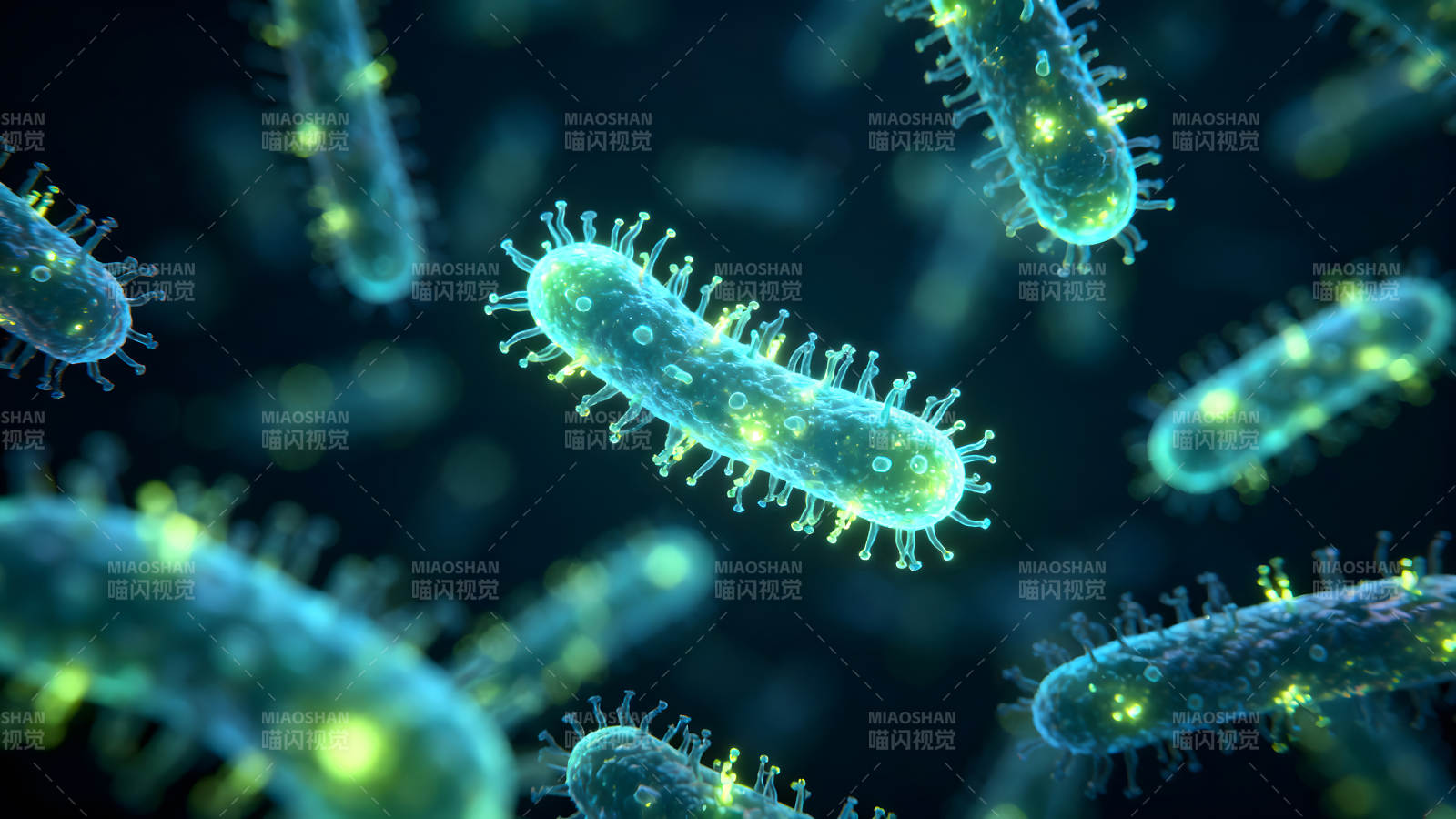 细菌病毒在深蓝色背景下的特写-图片