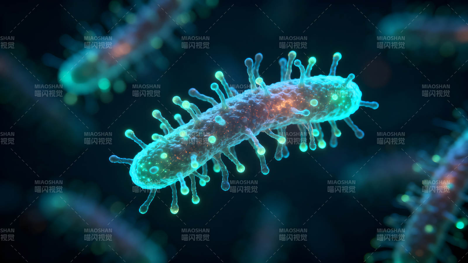 細(xì)菌細(xì)胞在深藍(lán)色背景中的特寫-圖片