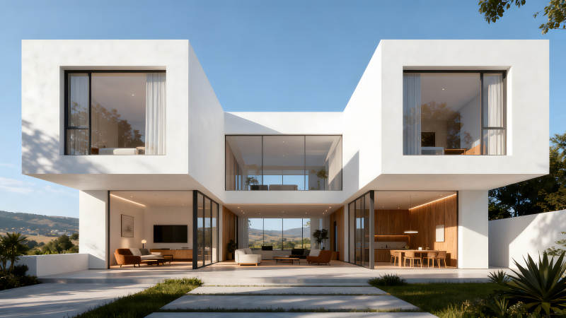 現代風格白色別墅外觀設計圖-圖片