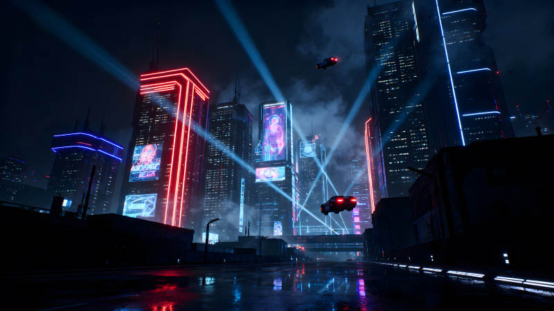 賽博朋克城市夜景霓虹燈光-圖片