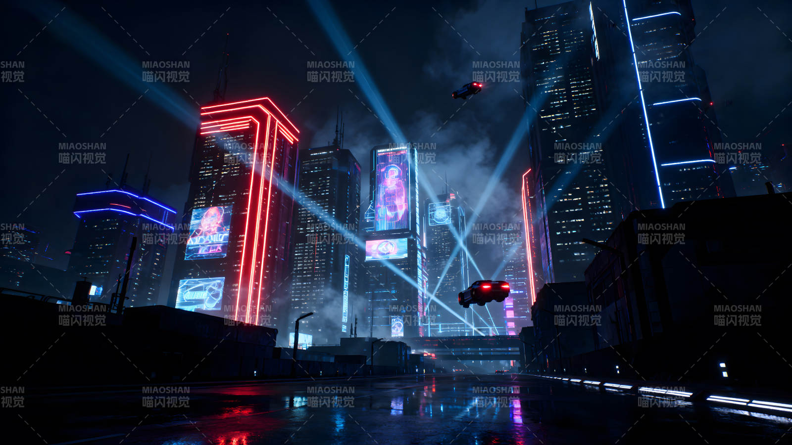 賽博朋克城市夜景霓虹燈光-圖片