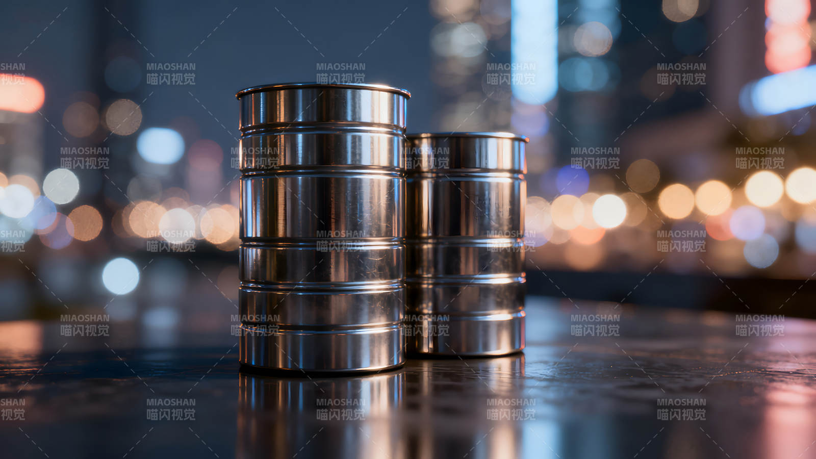 金属罐夜景虚化背景-图片