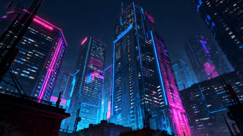 賽博朋克都市夜景霓虹燈光-圖片