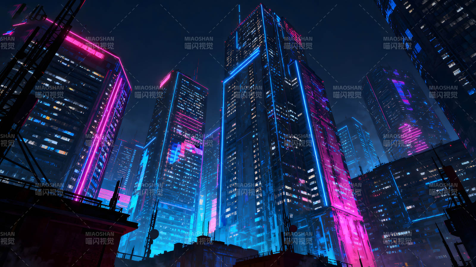 賽博朋克都市夜景霓虹燈光-圖片