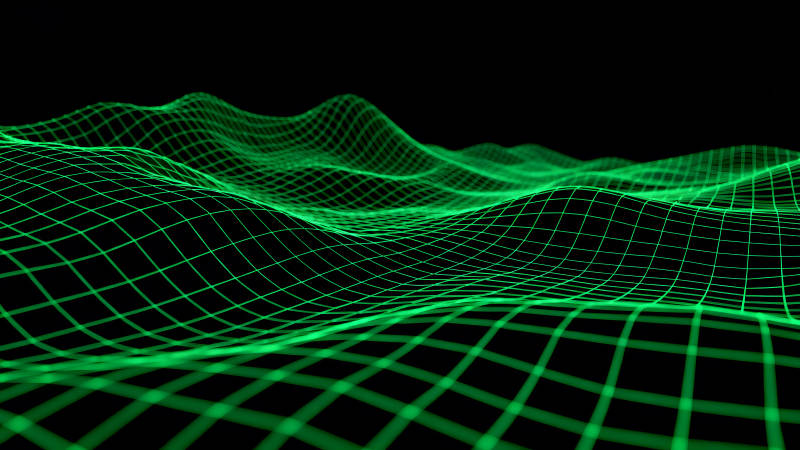 綠色的網(wǎng)格在黑色的背景上起伏-圖片