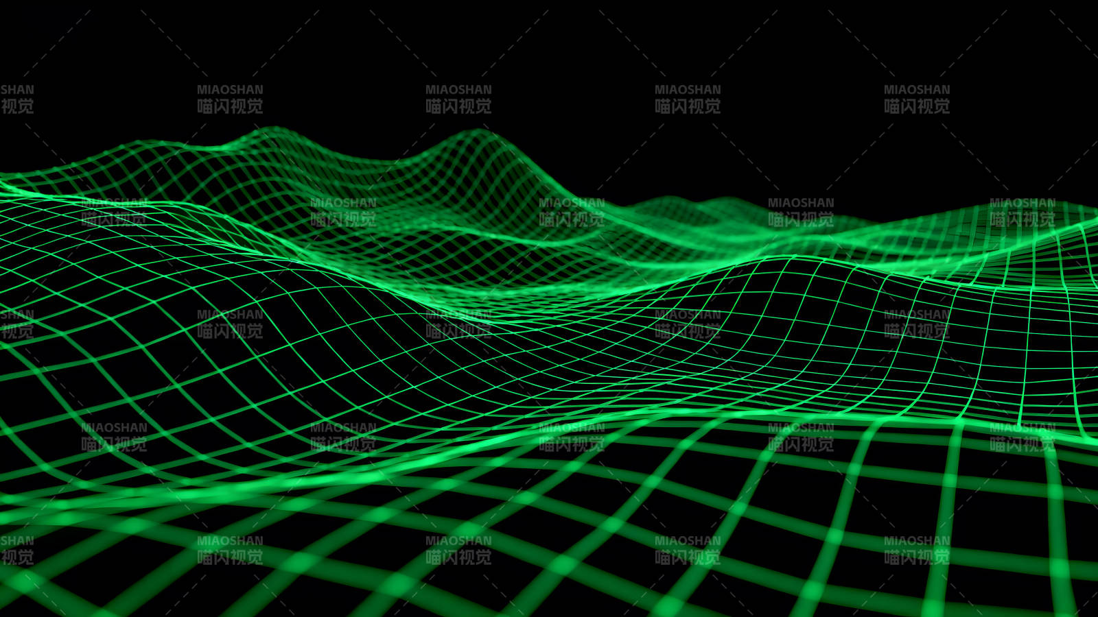 綠色的網(wǎng)格在黑色的背景上起伏-圖片