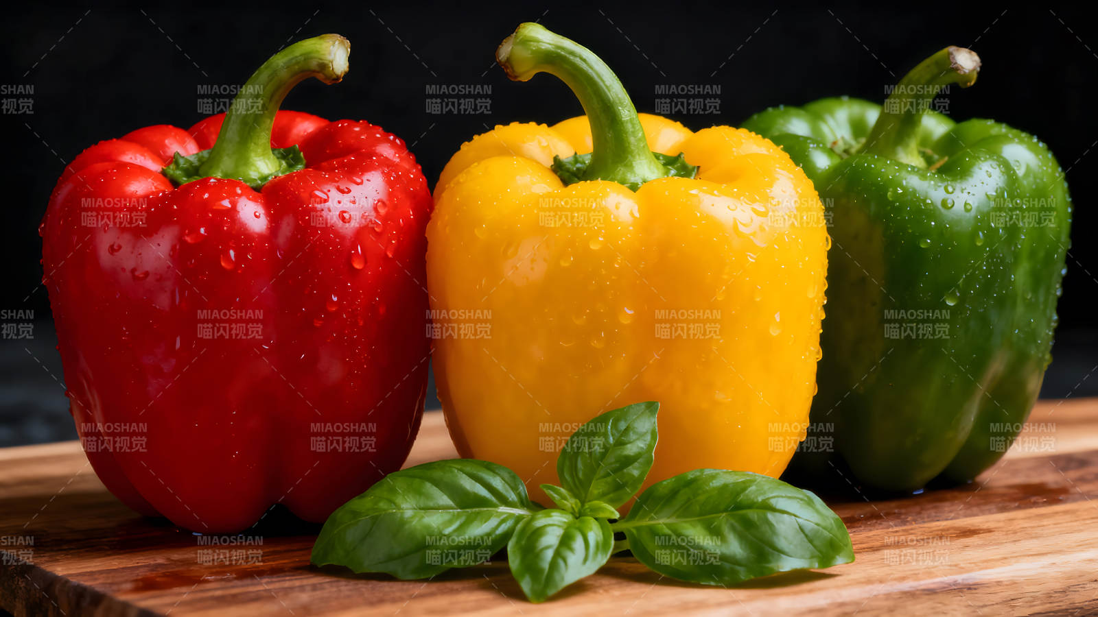 红黄绿彩椒组合新鲜特写-图片