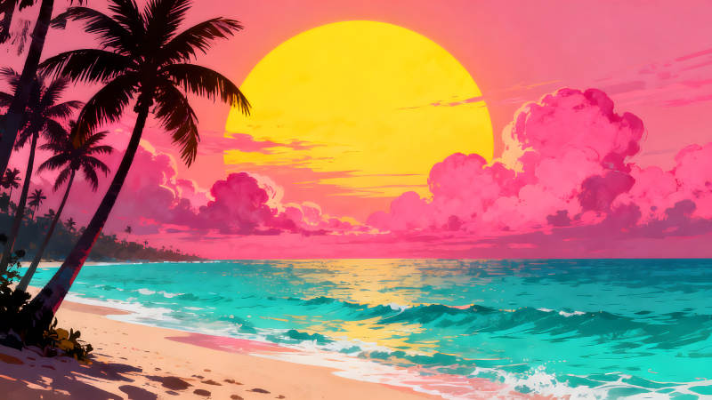 日落海灘美景絢爛色彩-圖片