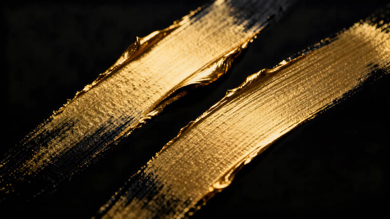 金色筆刷質感紋理黑色背景-圖片
