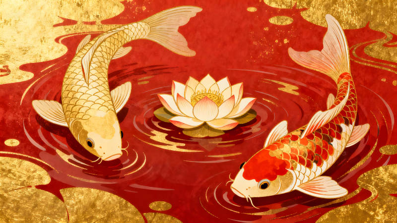 鯉魚蓮花水中游祥瑞美好-圖片