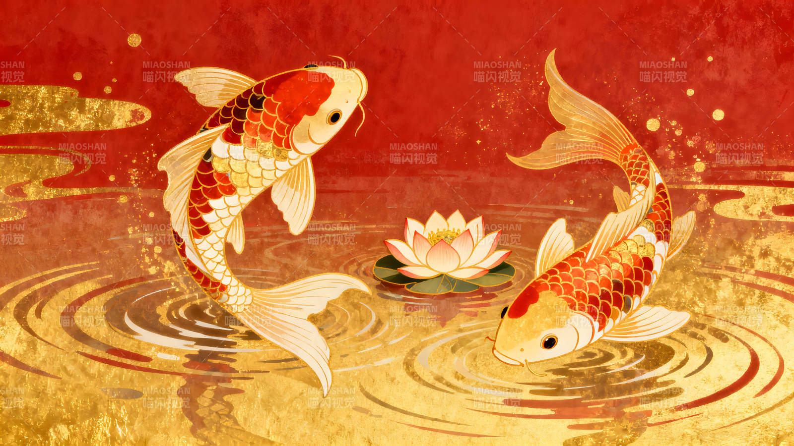 金魚蓮花水中嬉戲-圖片