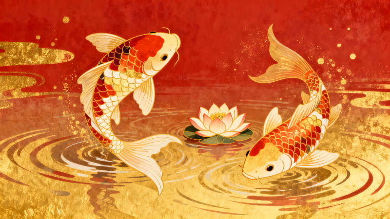 金魚蓮花水中嬉戲-圖片